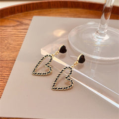 Black Enamel & Crystal 18K Gold-Plated Heart Drop Earrings