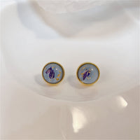 Blue & 18k Gold-Plated Flake Round Stud Earrings