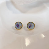Blue & 18k Gold-Plated Flake Round Stud Earrings