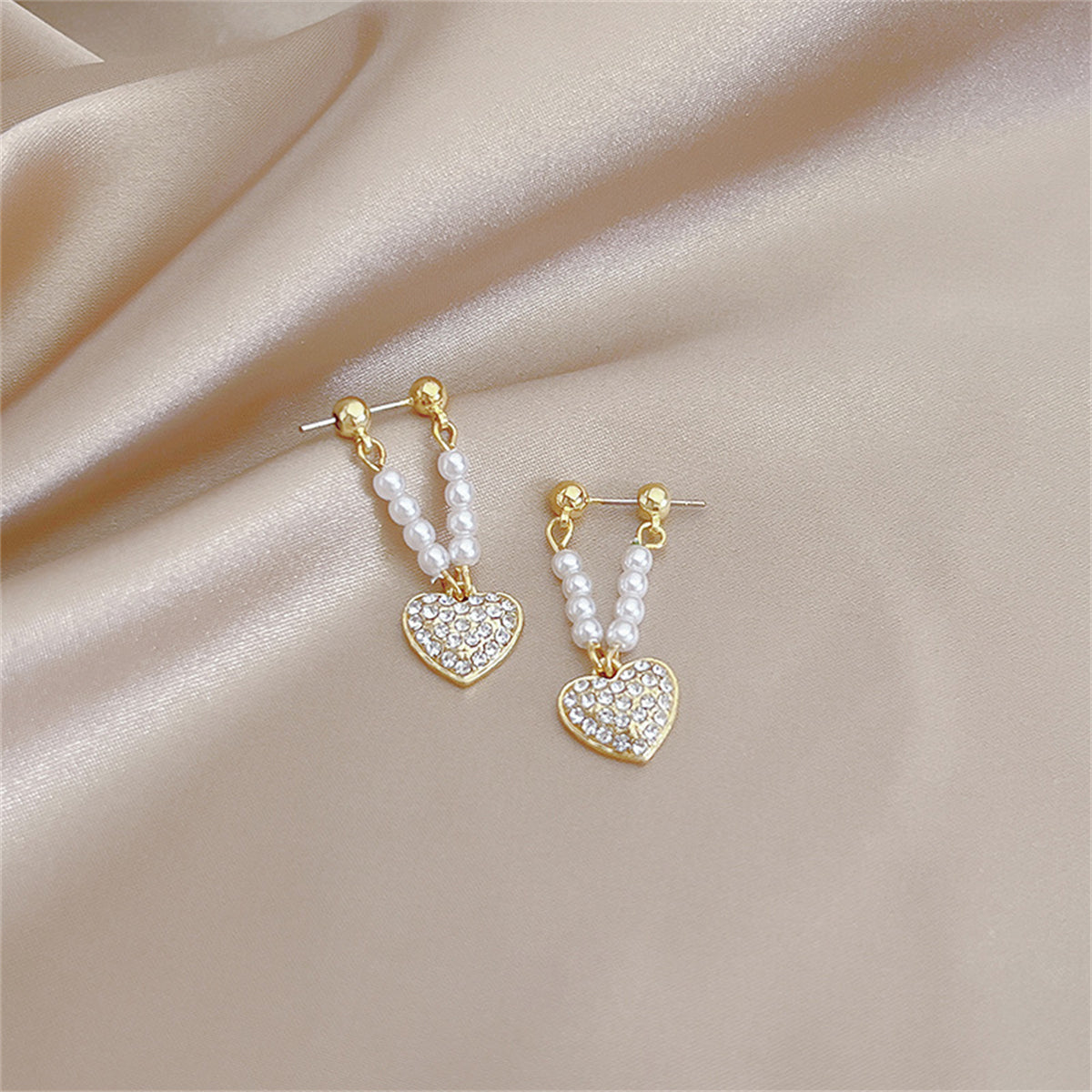 Cubic Zirconia & Pearl Heart Ear Jackets