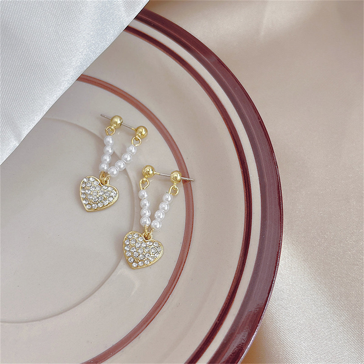 Cubic Zirconia & Pearl Heart Ear Jackets
