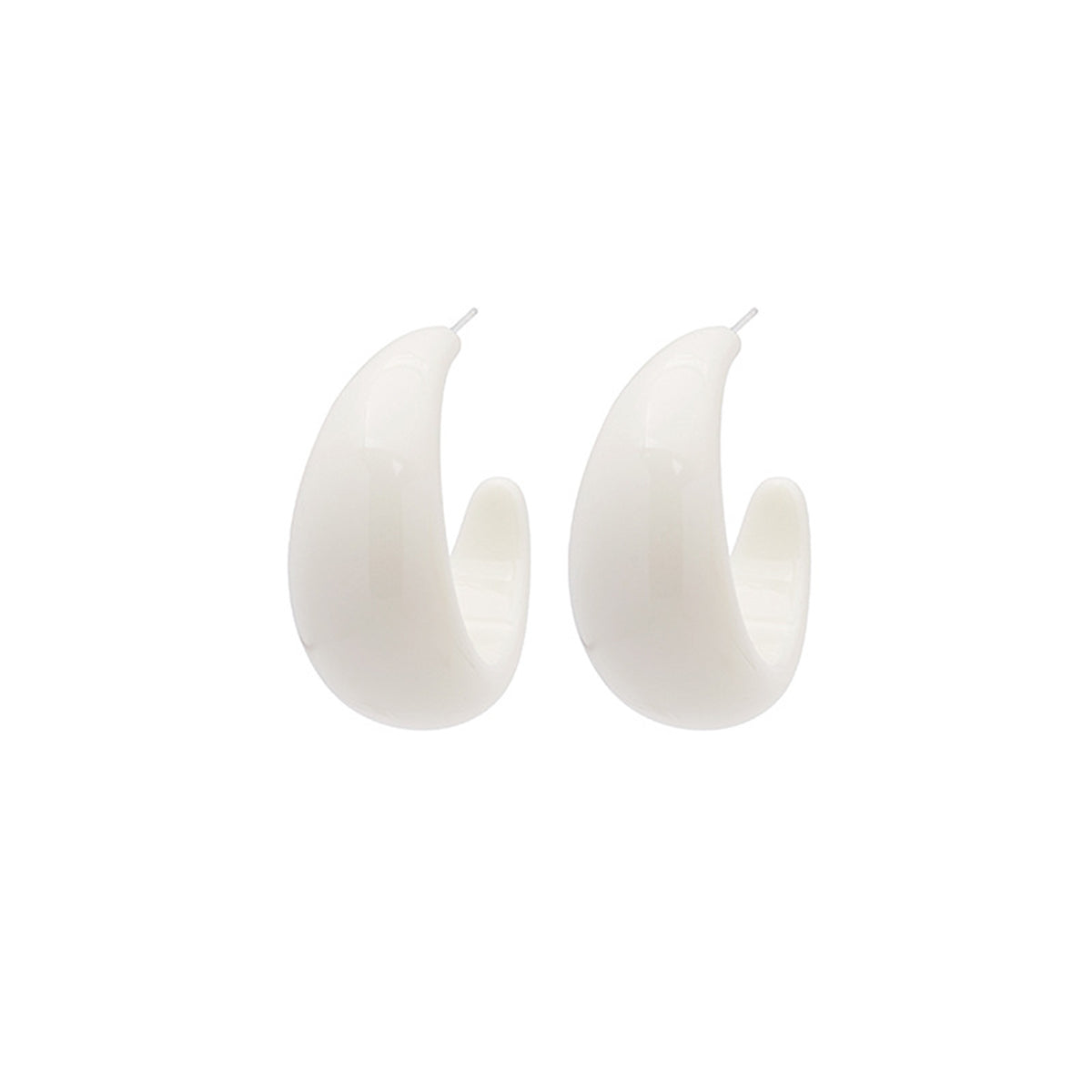 White Resin & Silver-Plated Crescent Huggie Earrings