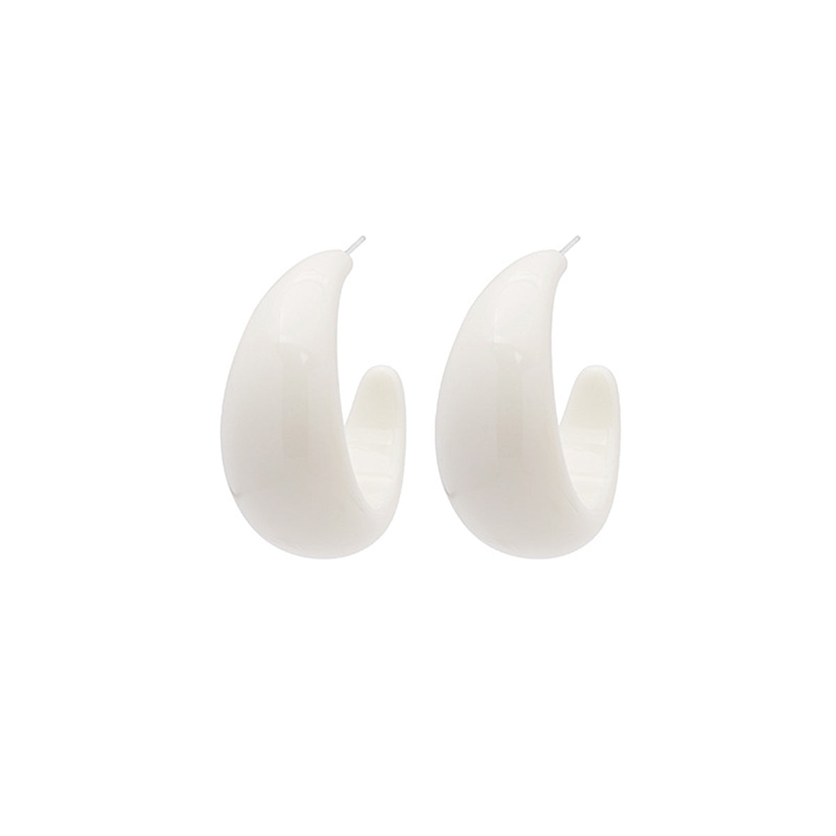 White Resin and Silver-Plated Crescent Huggie Earrings, silver huggie earrings, vintage-inspired design, side view