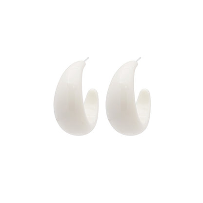 White Resin and Silver-Plated Crescent Huggie Earrings, silver huggie earrings, vintage-inspired design, side view