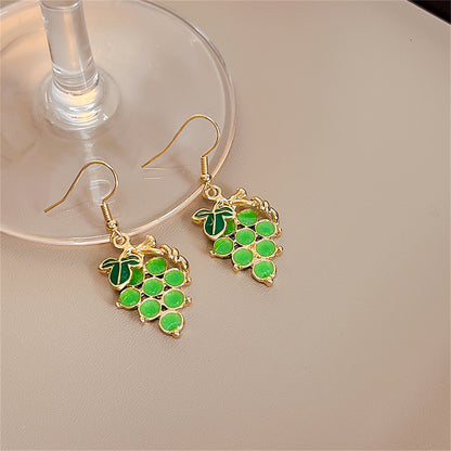 Green Resin and 18K Gold-Plated Grape Drop Earrings, gold drop earrings for women, elegant gift for her, front view