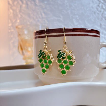 Green Resin and 18K Gold-Plated Grape Drop Earrings, gold drop earrings for women, elegant gift for her, side view