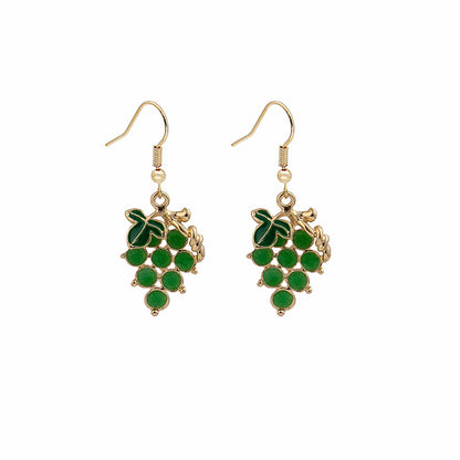 Green Resin and 18K Gold-Plated Grape Drop Earrings, gold drop earrings for women, elegant gift for her, detail close-up