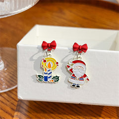 Yellow & Red Santa Candles Mismatch Drop Earrings