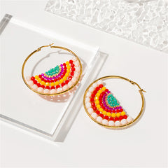 Yellow Acrylic & 18K Gold-Plated Melon Bead-Detail Hoop Earrings