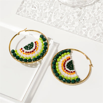 Green Acrylic and 18K Gold-Plated Melon Drop Earrings, gold drop earrings for women, everyday style, front view