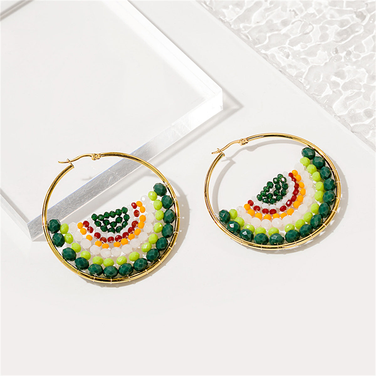 Green Acrylic and 18K Gold-Plated Melon Drop Earrings, gold drop earrings for women, everyday style, side view