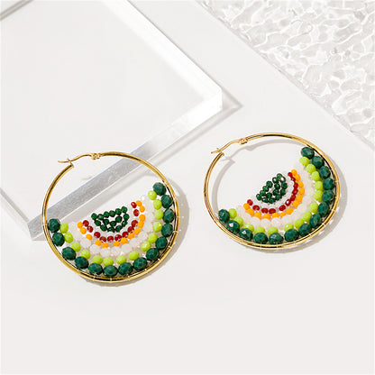 Green Acrylic and 18K Gold-Plated Melon Drop Earrings, gold drop earrings for women, everyday style, side view