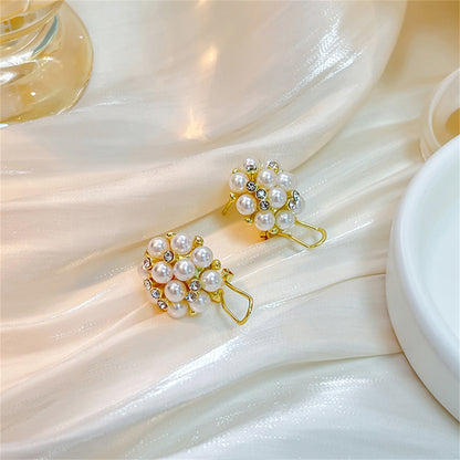 Pearl and Cubic Zirconia Blossom Stud Earrings, stud earrings for women, botanical inspired, styled look