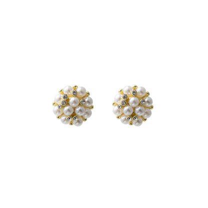 Pearl and Cubic Zirconia Blossom Stud Earrings, stud earrings for women, botanical inspired, front view