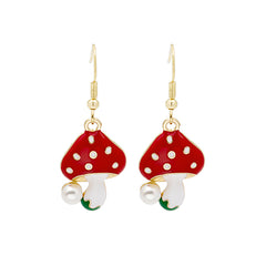 Red Enamel & Pearl 18K Gold-Plated Mushroom Drop Earrings