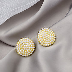 Pearl & 18K Gold-Plated Round Stud Earring