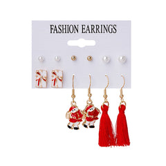 Pearl & Red Gift Box Santa Tassel Stud & Drop Earrings Set