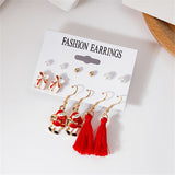 Pearl & Red Gift Box Santa Tassel Stud & Drop Earrings Set