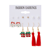 Pearl & Red Gift Box Bow Tassel Stud & Drop Earrings Set
