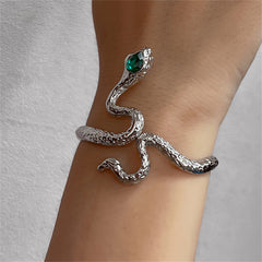 Green Crystal Textured Snake Bypass Hinge Bangle