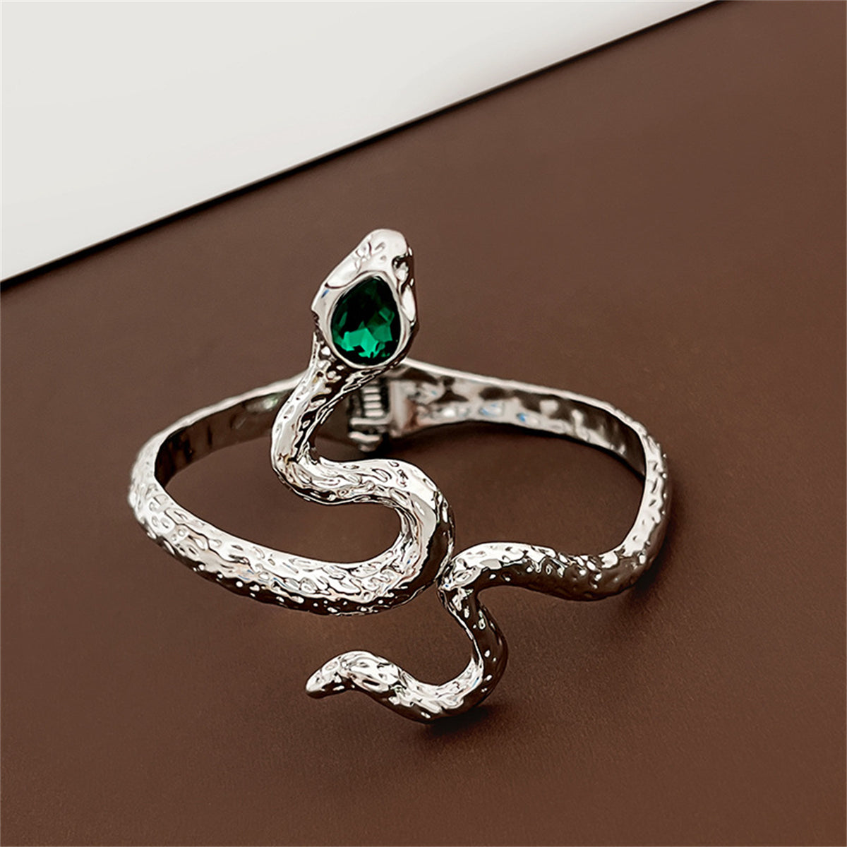 Green Crystal Textured Snake Bypass Hinge Bangle