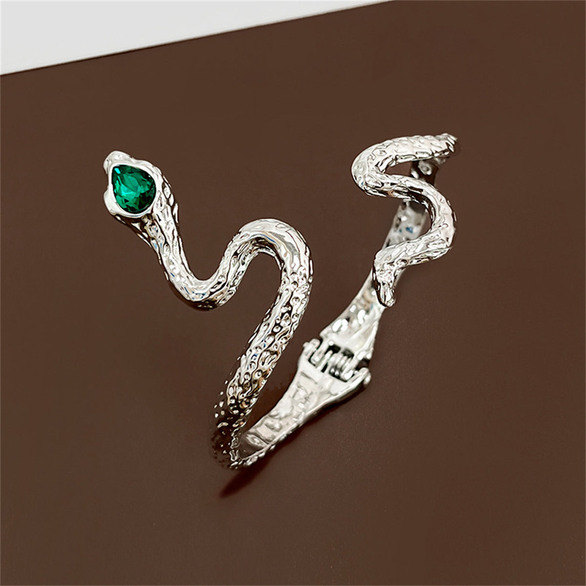 Green Crystal Textured Snake Bypass Hinge Bangle