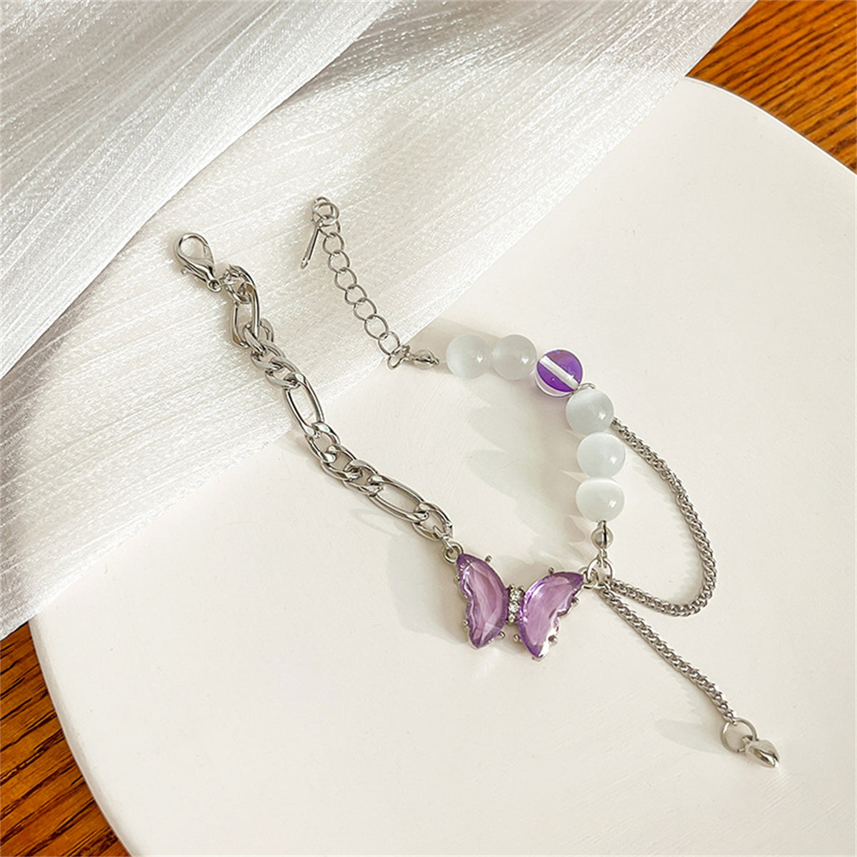 Quartz & Crystal Layered Butterfly Charm Bracelet