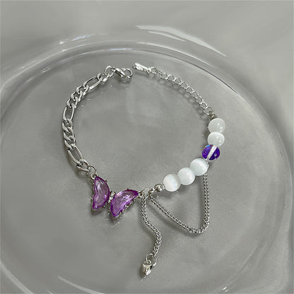 Quartz and Crystal Layered Butterfly Charm Bracelet, bracelet for women, everyday style, styled look
