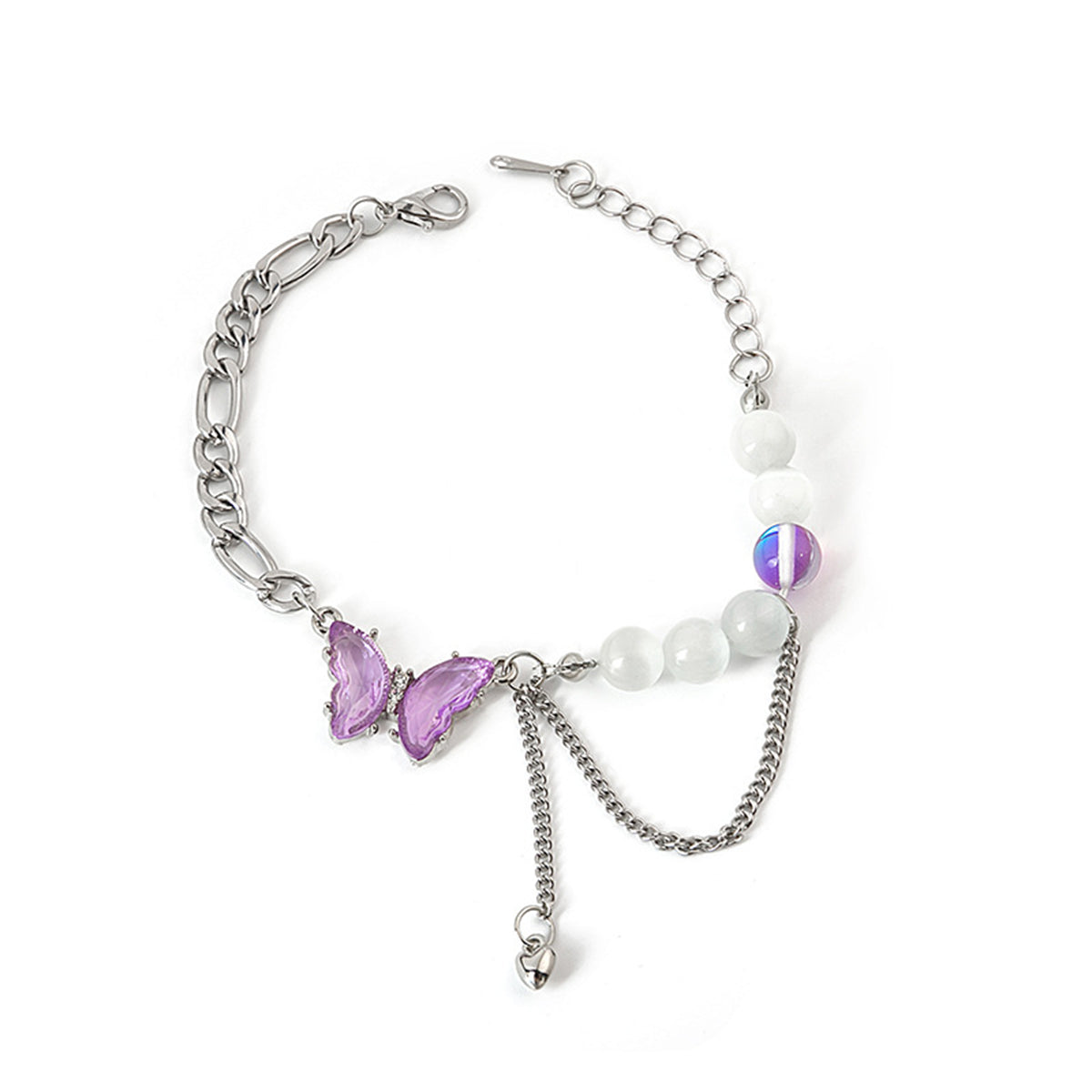 Quartz and Crystal Layered Butterfly Charm Bracelet, bracelet for women, everyday style, side view
