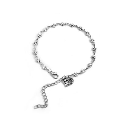 Silver-Plated Mum Station Heart Charm Bracelet, silver anklet bracelet, vintage-inspired design, side view