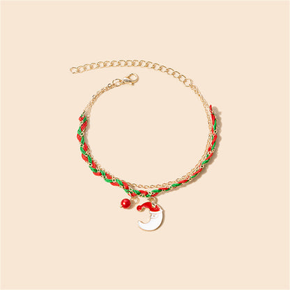 Red Enamel and 18K Gold-Plated Moon Layered Charm Bracelet, gold bracelet for women, vintage-inspired design, detail close-up