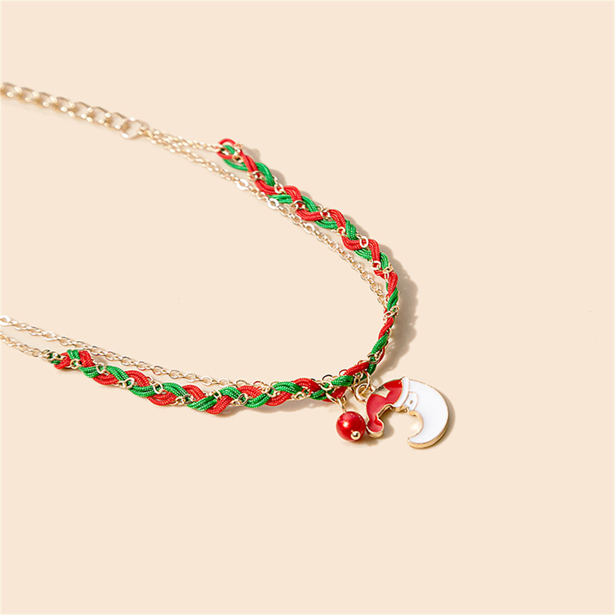 Red Enamel and 18K Gold-Plated Moon Layered Charm Bracelet, gold bracelet for women, vintage-inspired design, lifestyle look