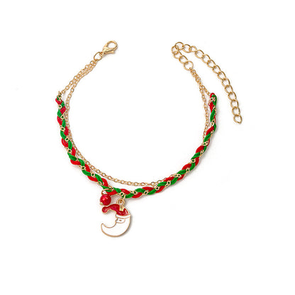 Red Enamel and 18K Gold-Plated Moon Layered Charm Bracelet, gold bracelet for women, vintage-inspired design, front view