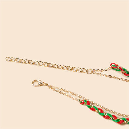 Red Enamel and 18K Gold-Plated Moon Layered Charm Bracelet, gold bracelet for women, vintage-inspired design, side view