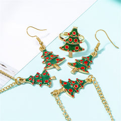 Green Enamel & 18K Gold-Plated Christmas Tree Pendant Necklace Set