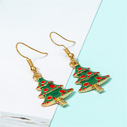 Green Enamel and 18K Gold-Plated Holiday Tree Pendant Necklace and Drop Earrings, gold drop earrings for..., lifestyle look