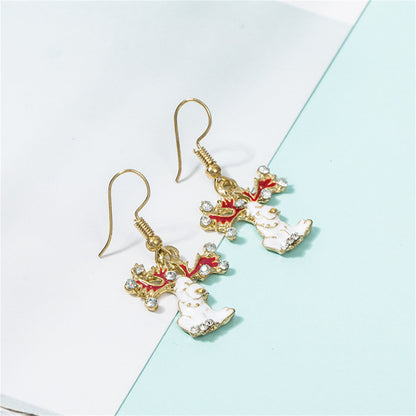 Cubic Zirconia and Enamel 18K Gold-Plated Reindeer Pendant Necklace Set, gold drop earrings for women, lifestyle look