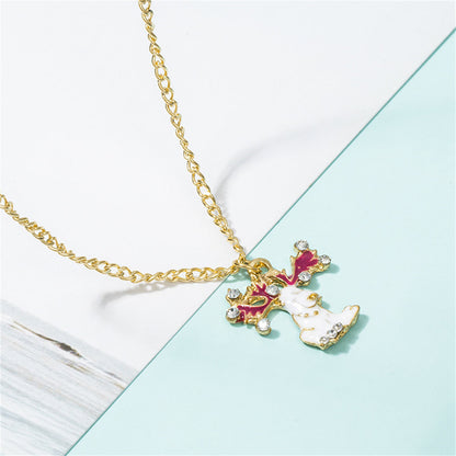 Cubic Zirconia and Enamel 18K Gold-Plated Reindeer Pendant Necklace Set, gold drop earrings for women, detail close-up