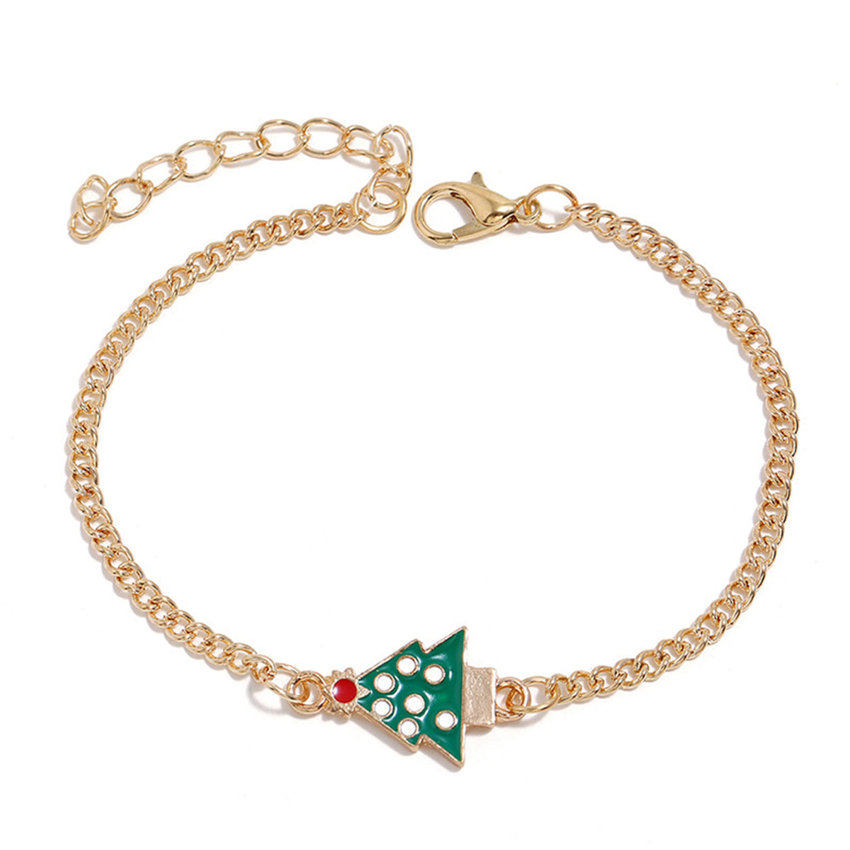 Green Enamel and 18K Gold-Plated Christmas Tree Jewelry Set, gold drop earrings for women, detail close-up