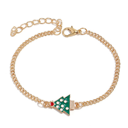 Green Enamel and 18K Gold-Plated Christmas Tree Jewelry Set, gold drop earrings for women, detail close-up