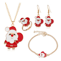 Red Enamel & 18K Gold-Plated Santa Pendant Necklace Set
