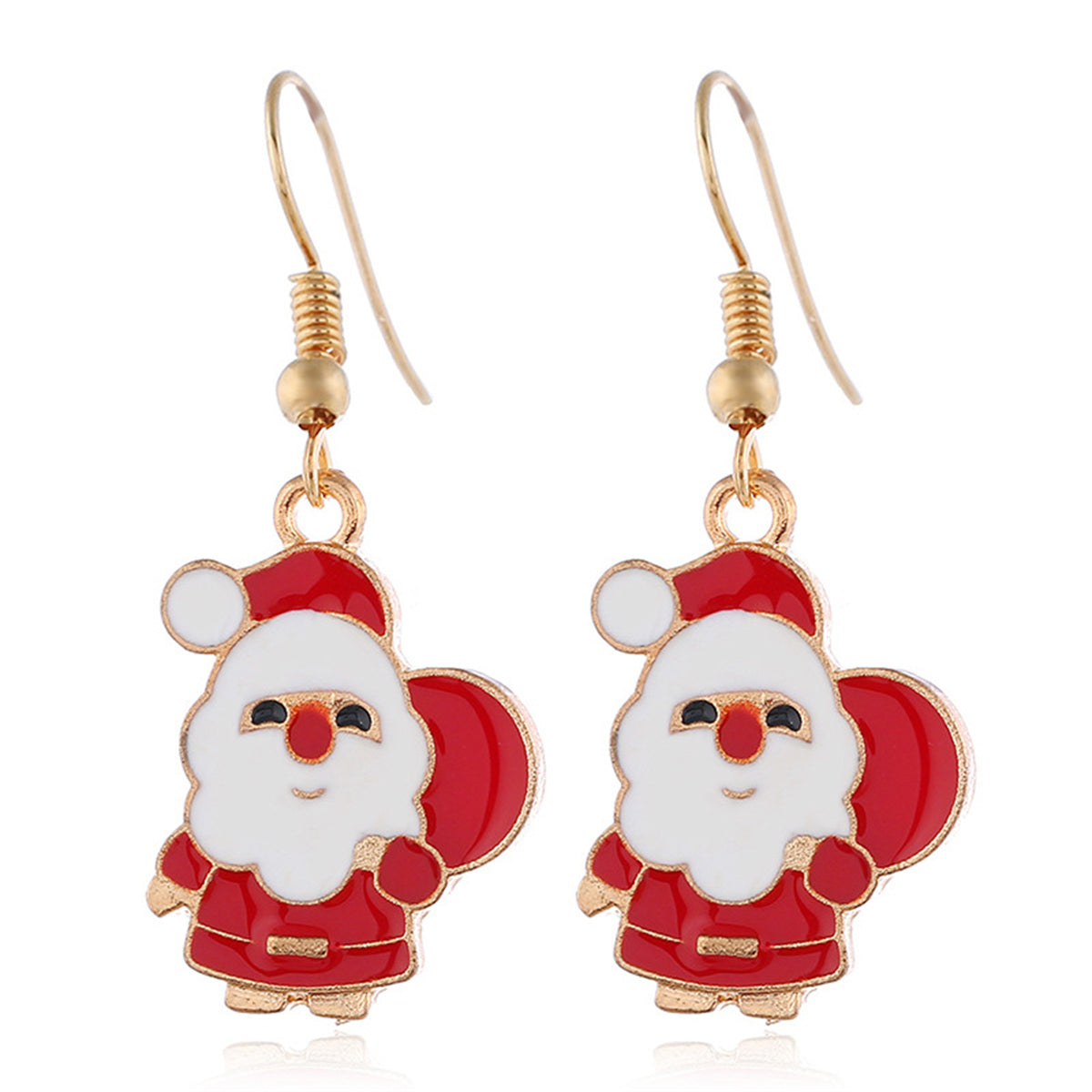Red Enamel and 18K Gold-Plated Santa Pendant Necklace Set, gold drop earrings for women, detail close-up
