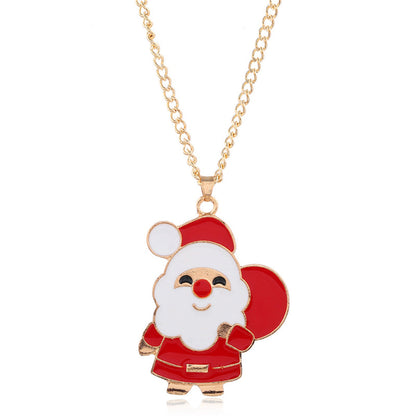 Red Enamel and 18K Gold-Plated Santa Pendant Necklace Set, gold drop earrings for women, lifestyle look
