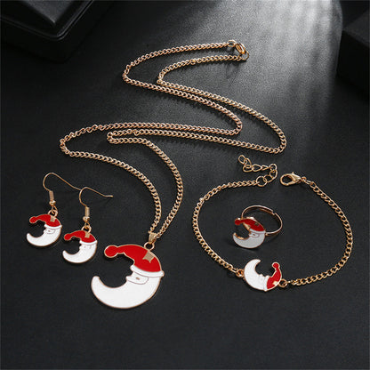 Red and White Santa Moon Pendant Necklace Set, drop earrings for women, botanical inspired, side view