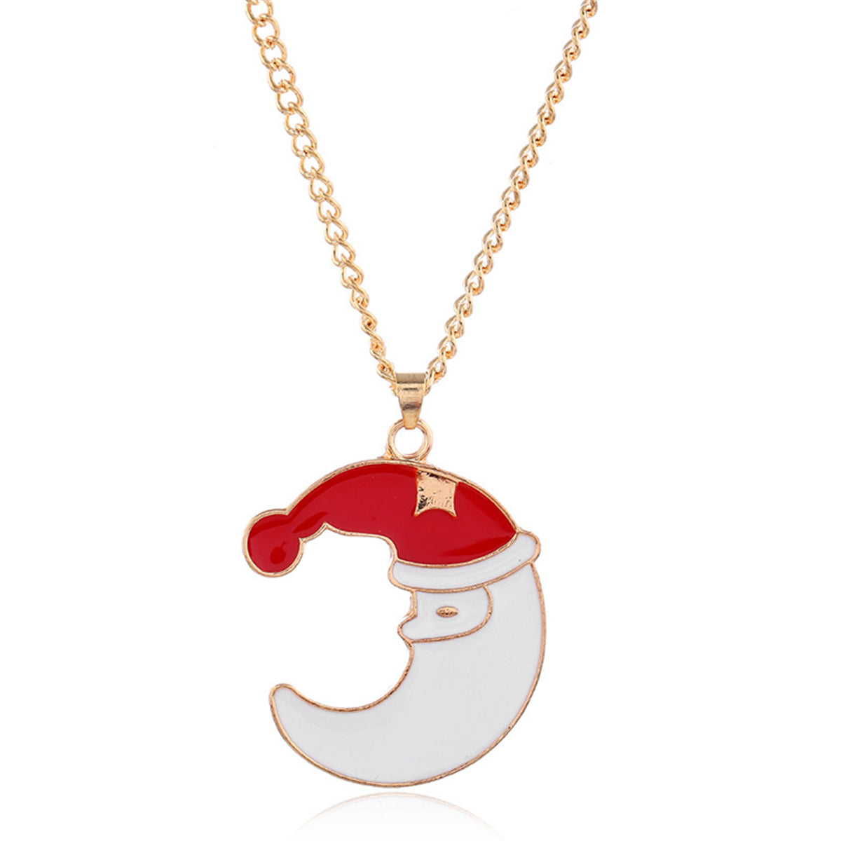 Red and White Santa Moon Pendant Necklace Set, drop earrings for women, botanical inspired, lifestyle look