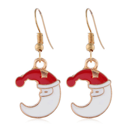 Red and White Santa Moon Pendant Necklace Set, drop earrings for women, botanical inspired, detail close-up