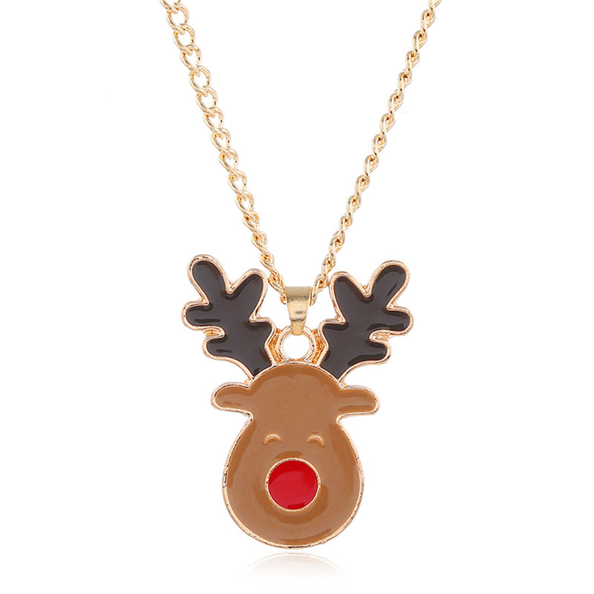 Brown Enamel and 18K Gold-Plated Reindeer Jewelry Set, gold drop earrings for women, elegant gift for her, side view