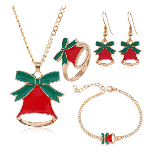 Red Enamel and 18K Gold-Plated Jingle Bell Drop Earrings Set, gold drop earrings for women, front view