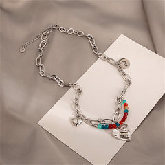 Multicolor Quartz & Silver-Plated Beaded Heart Pendant Necklace