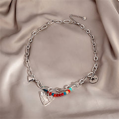 Multicolor Quartz & Silver-Plated Beaded Heart Pendant Necklace